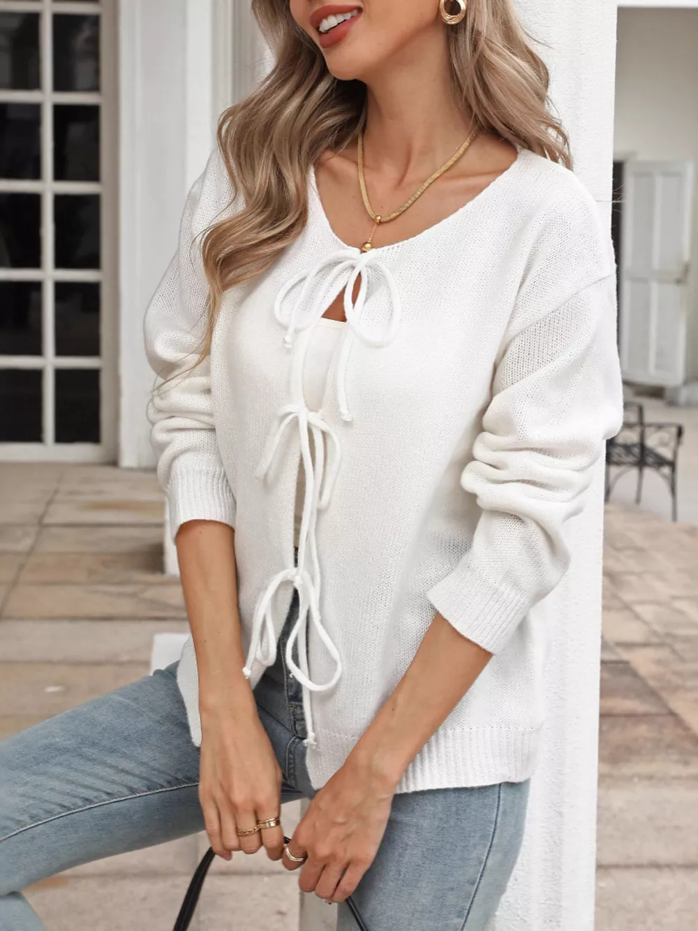 Tie-Front Long Sleeve Cardigan, image 2