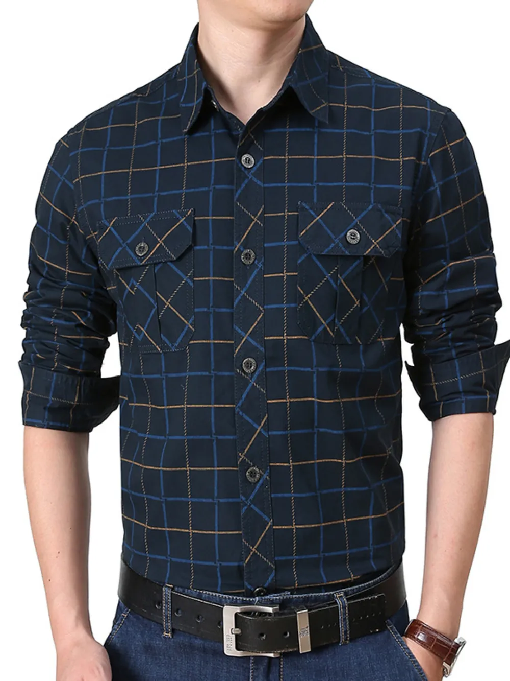 Men's Plus Size Casual Plaid Long Sleeve Shirt, image 4