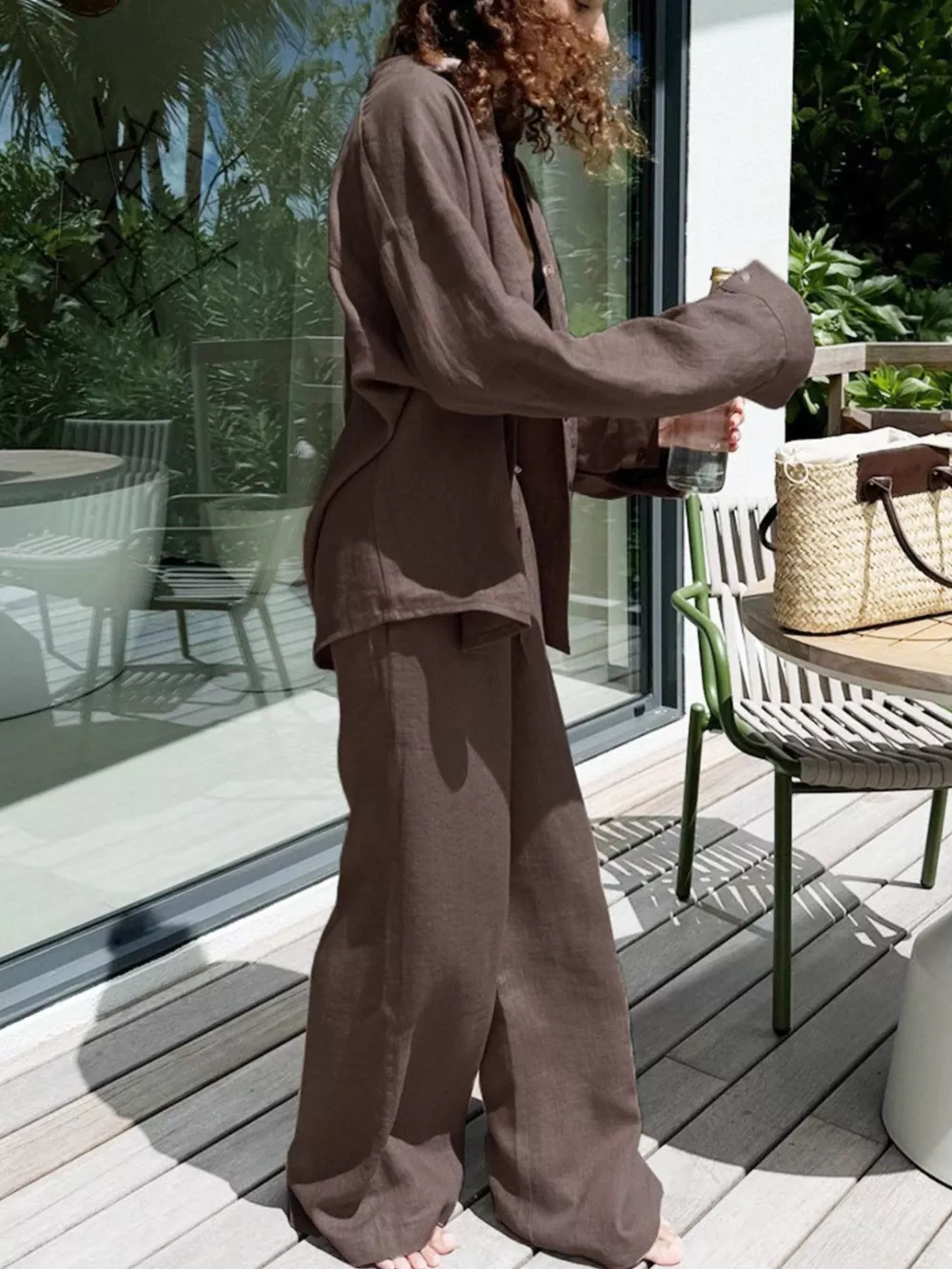 Relaxed Fit Button Up Shirt and Pants Two-Piece Set, image 12