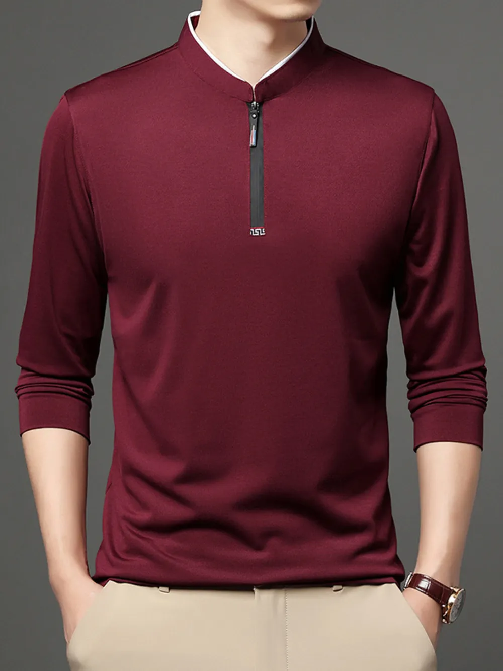 Men's Plus Size Quarter Zip Long Sleeve Top, image 4