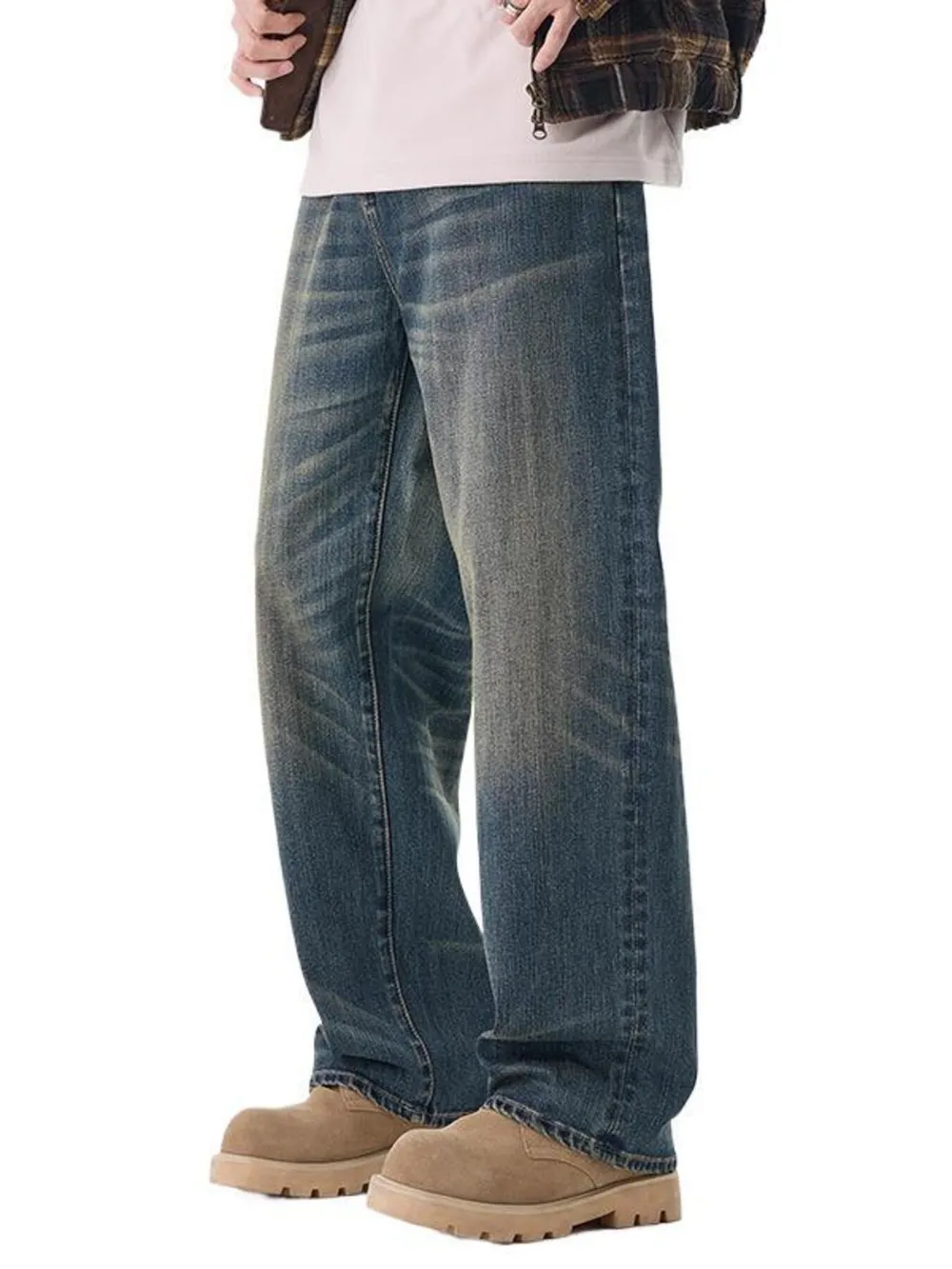 Men's Plus Size Wash Wide Leg Jeans, image 2