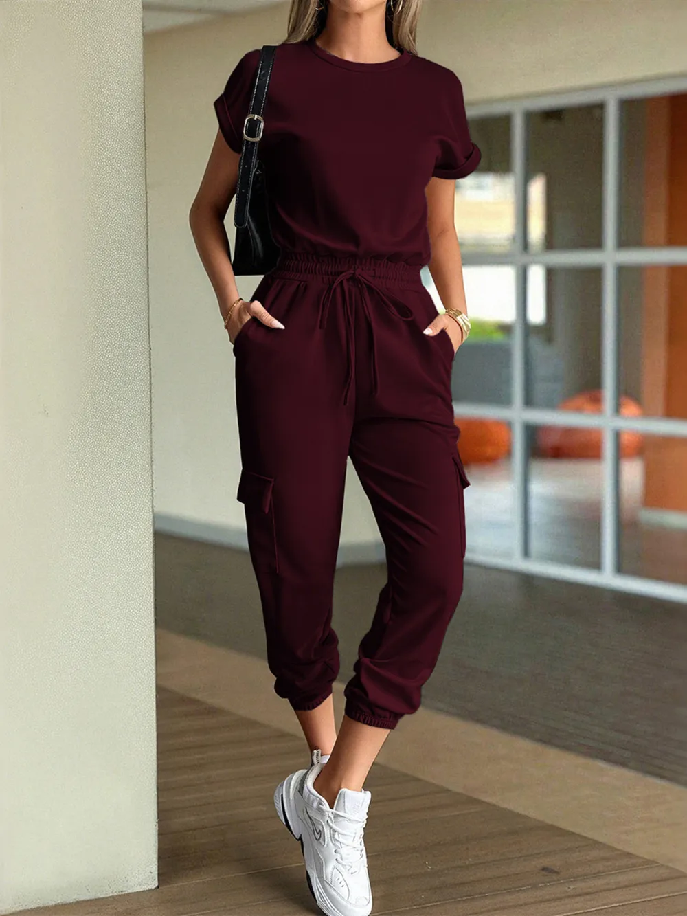 Round Neck Short Sleeve Top and Pants Set, image 8