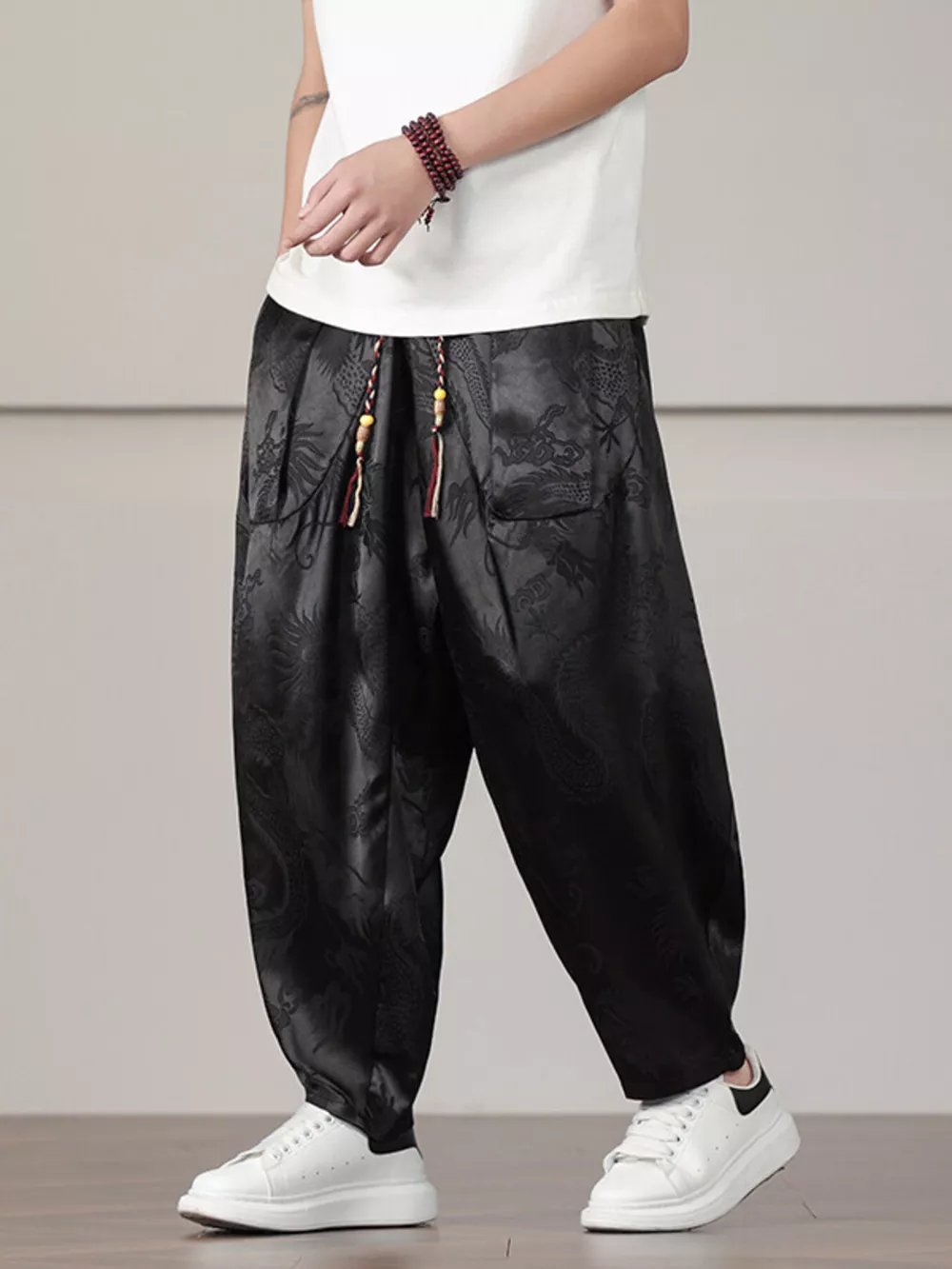 Men's Plus Size Dragon Pattern Harem Pants, image 2