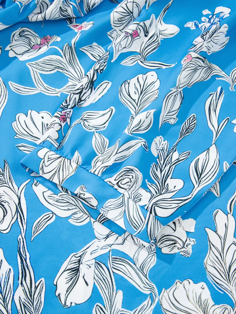 Notched Floral Print 3/4 Puff Sleeve Blouse, image 8