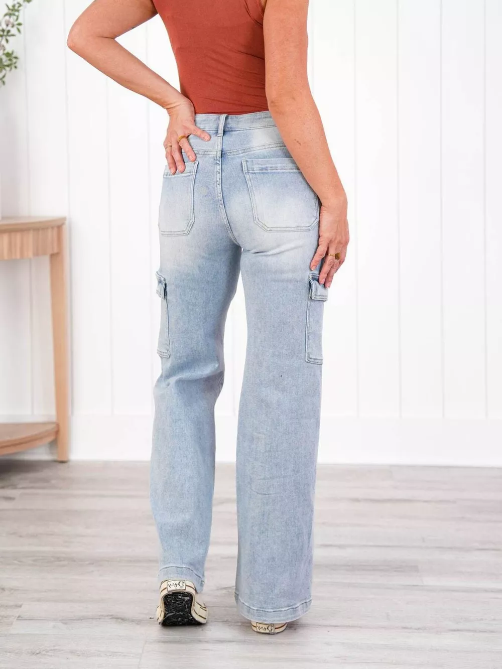 Full Size Wash Wide Leg Cargo Jeans Plus Size, image 4
