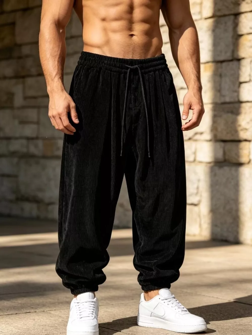 Men's Plus Size Corduroy Loose-Fit Joggers, image 3