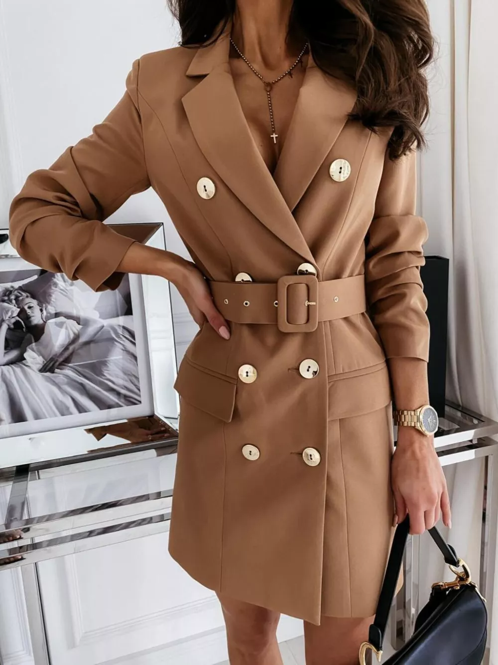 Double-Breasted Belted Blazer Dress, image 15
