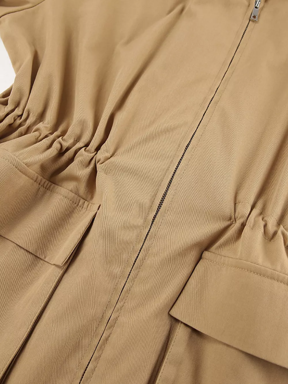 Oversized Contrast Collar Jacket with Drawstring Waist, image 15