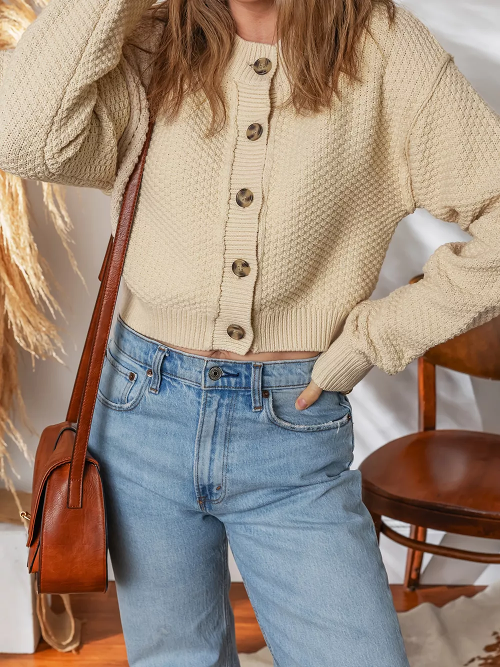 Button Front Cropped Cardigan, image 6