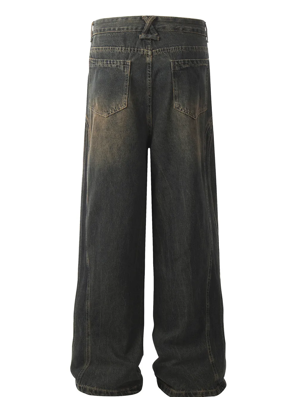 Men's Washed Wide Leg Jeans with Side Button Details, image 2