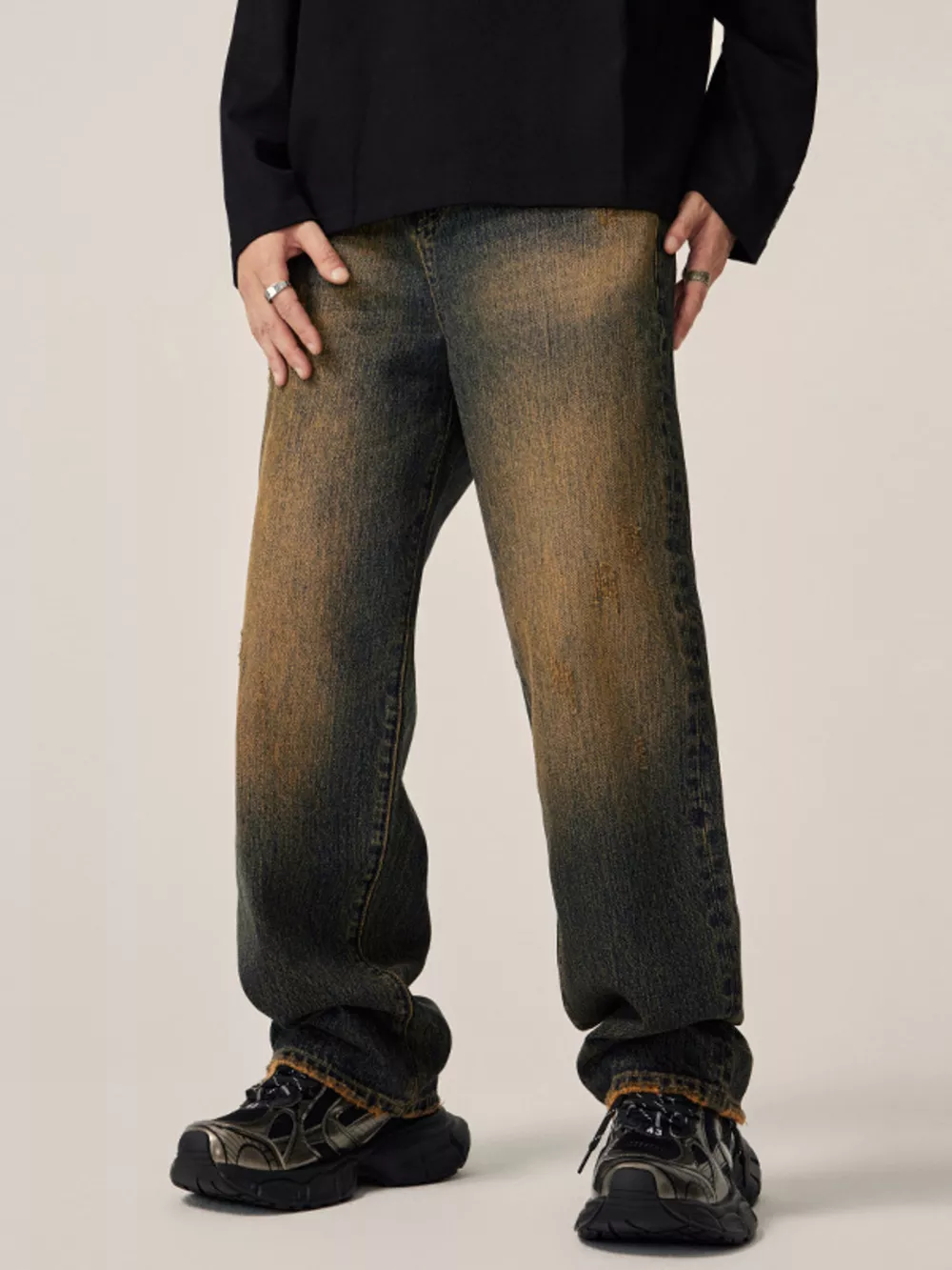 Men's Full Size Vintage Wash Loose Fit Jeans Plus Size, image 2