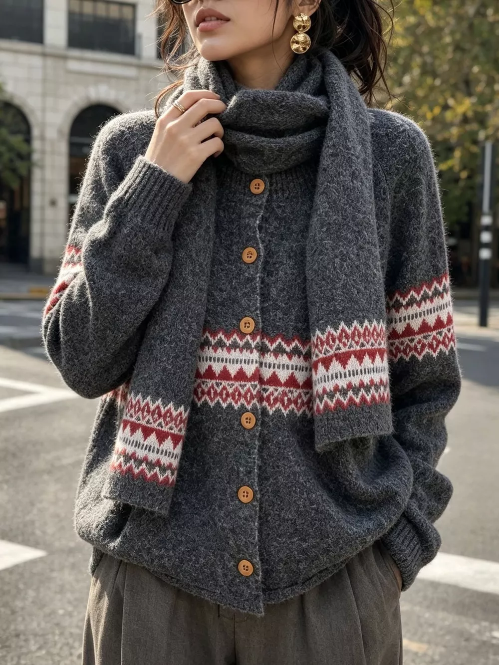 Geometric Button Down Knit Cardigan, image 17