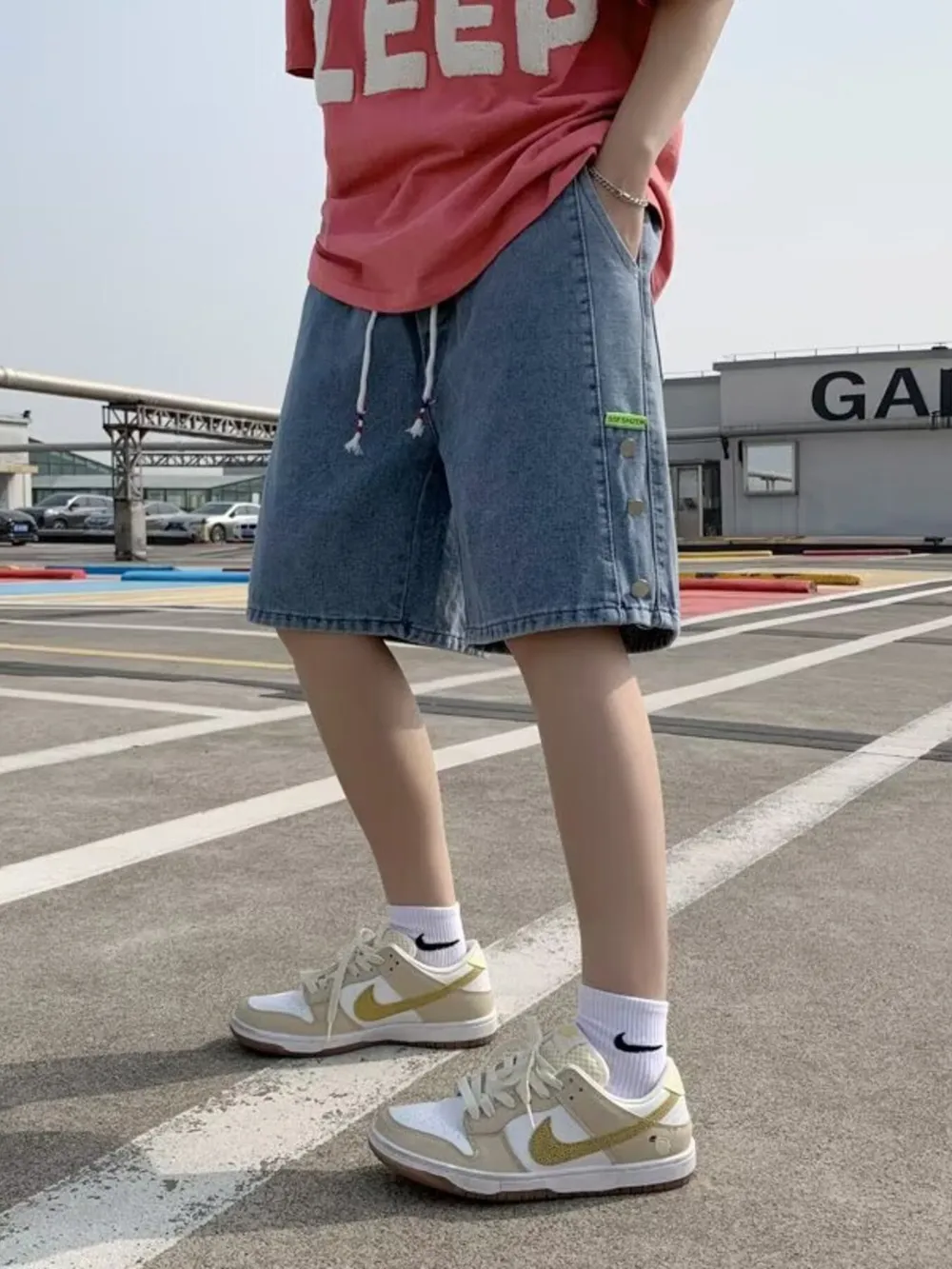 Men's Plus Size Casual Loose Fit Denim Shorts with Drawstring, image 3