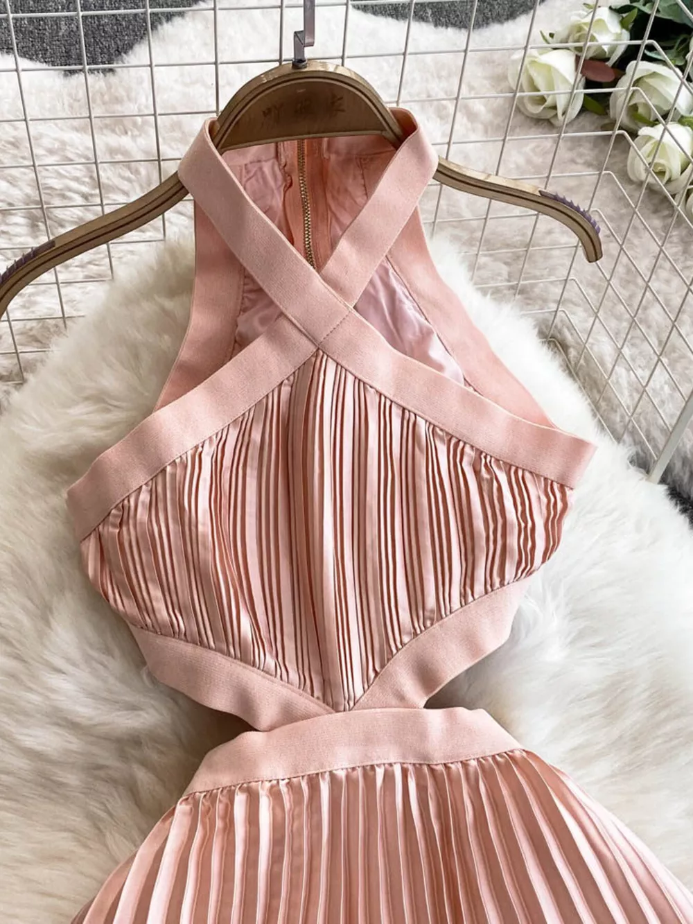Halter Neck Pleated Maxi Dress, image 9