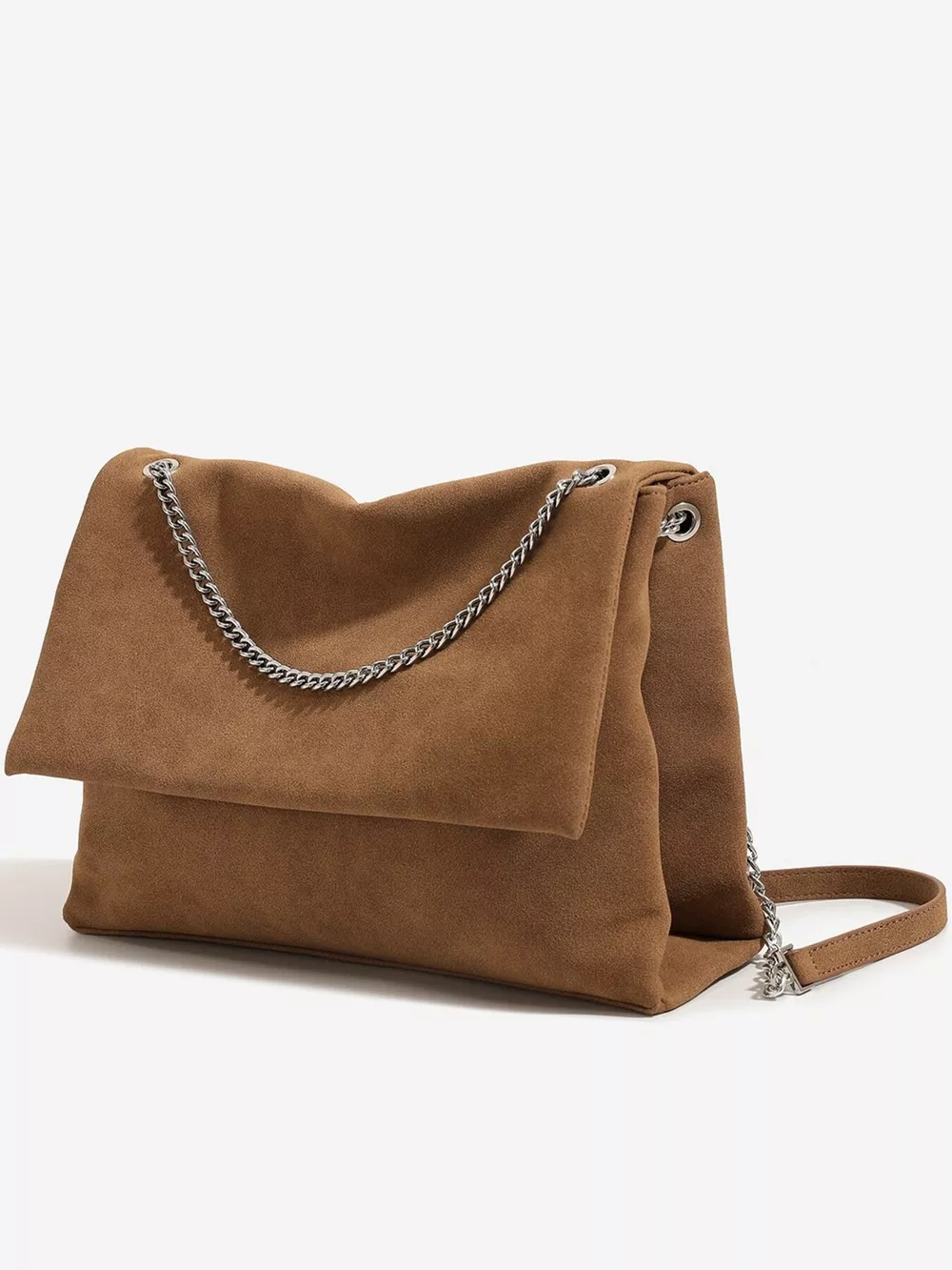 Suede Shoulder Bag with Metallic Chain Strap, image 4