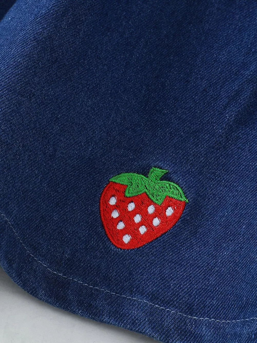 Children's Strawberry Embroidered Polo & Denim Skirt Set, image 7