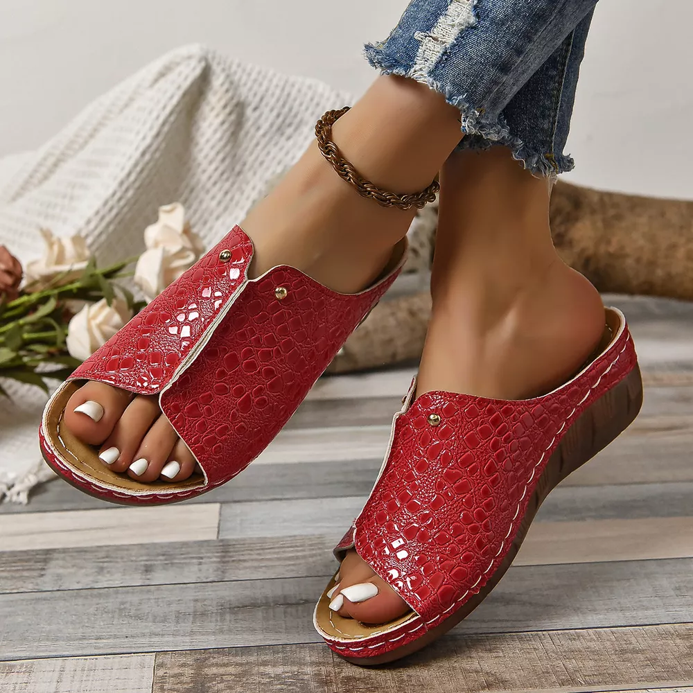 Crocodile-Embossed Wedge Sandals, image 19