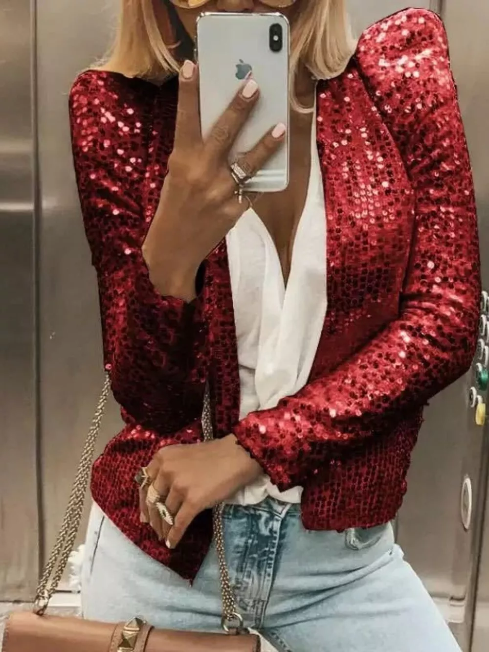 Full Size Sequin Long Sleeve Jacket Plus Size, image 5