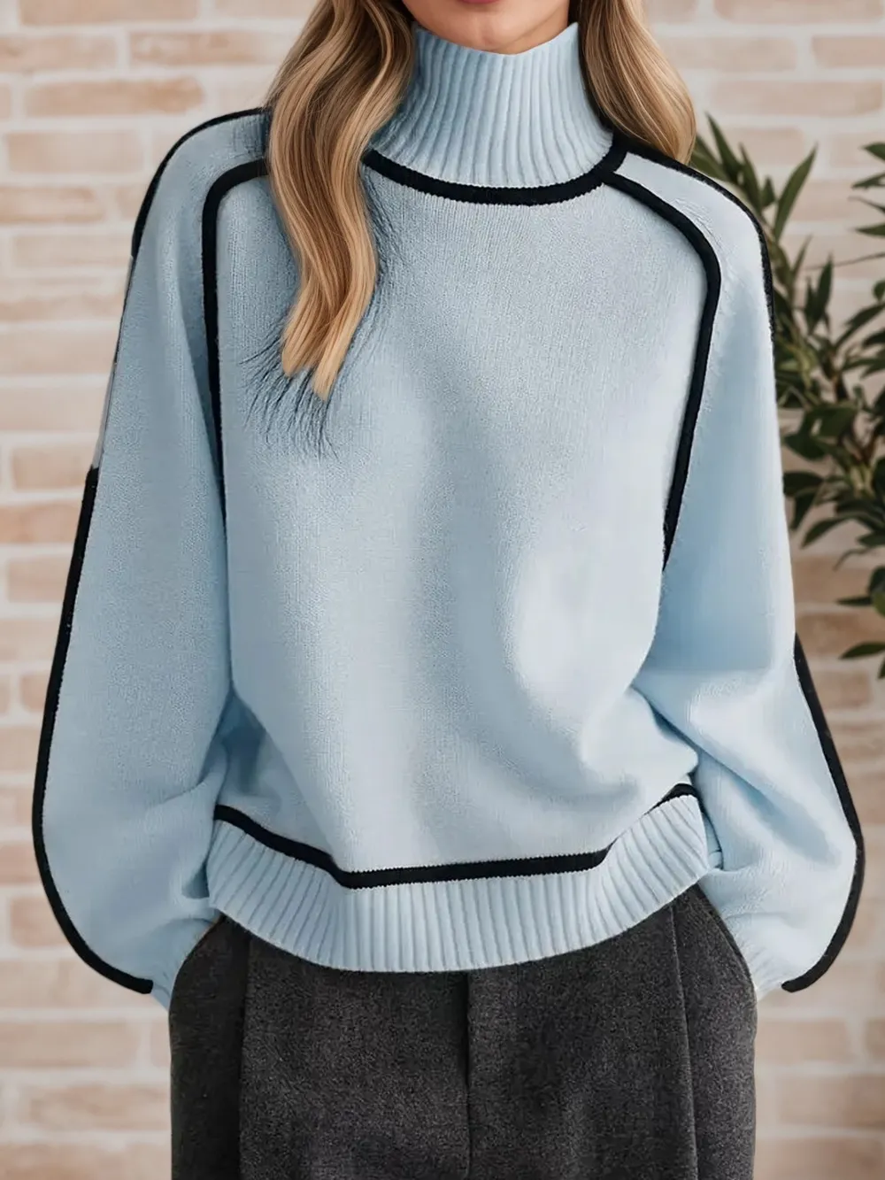 Contrast Trim Turtleneck Sweater, image 14