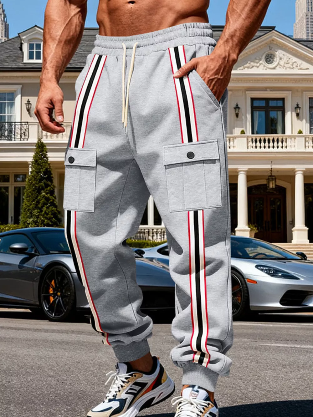 Men's Full Size Casual Striped Cargo Joggers Plus Size, image 20
