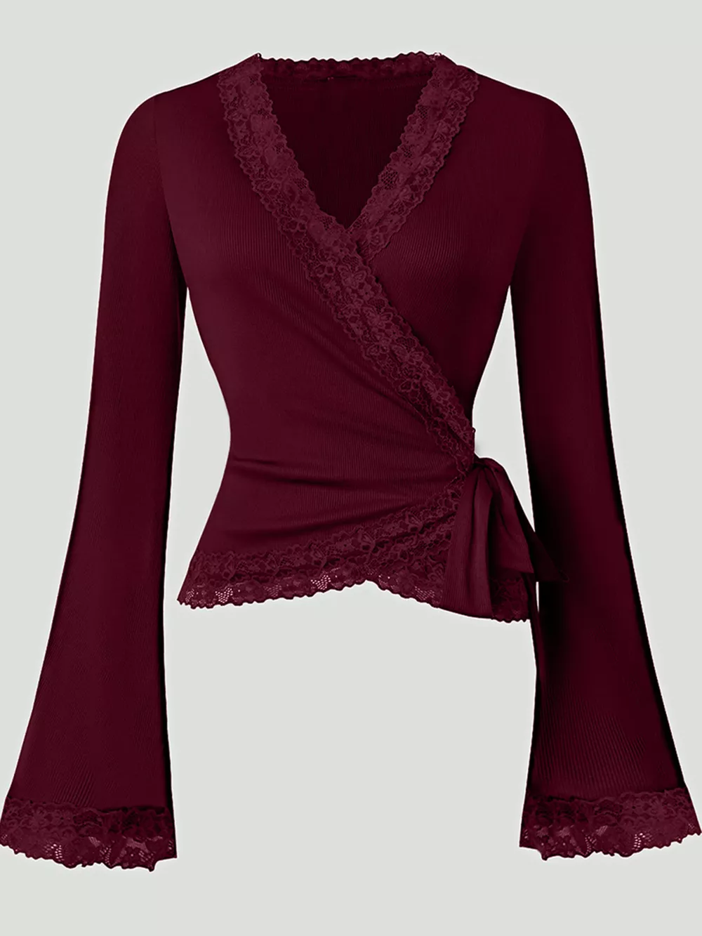 Lace Trim Flare Sleeve Blouse, image 11