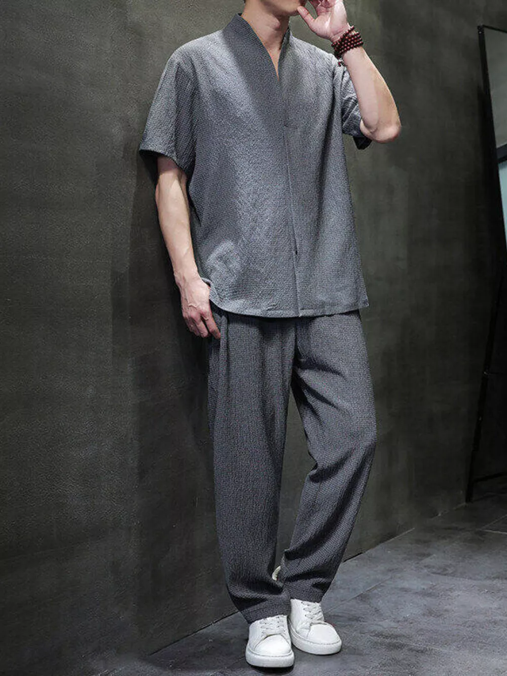 Men's Plus Size Casual Short Sleeve Top and Pants Set, image 4