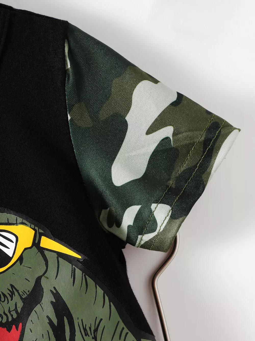 Children's Dinosaur Round Neck Tee and Camo Shorts Set, image 5