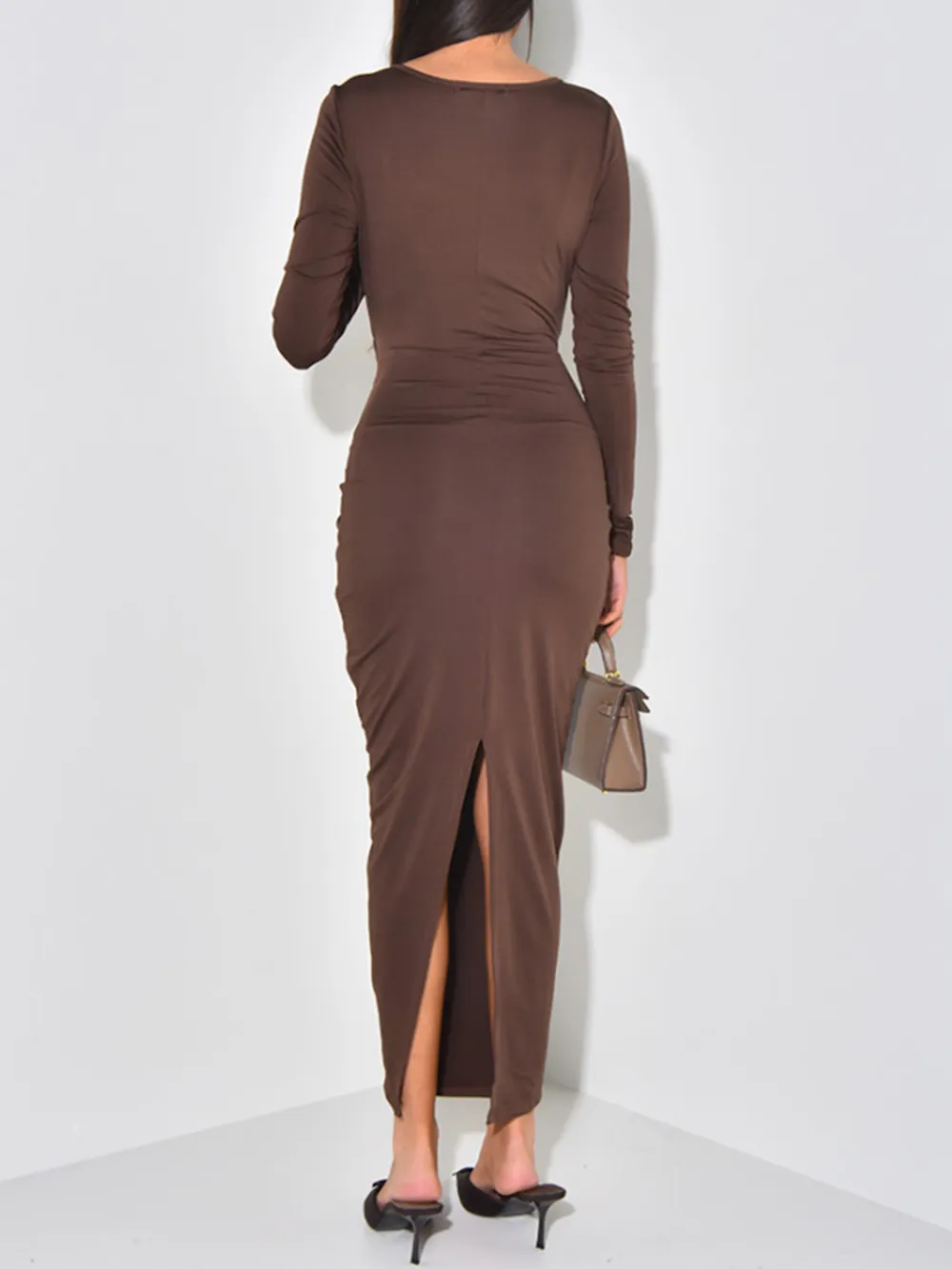 Long Sleeve Tie-Front Bodycon Maxi Dress, image 5