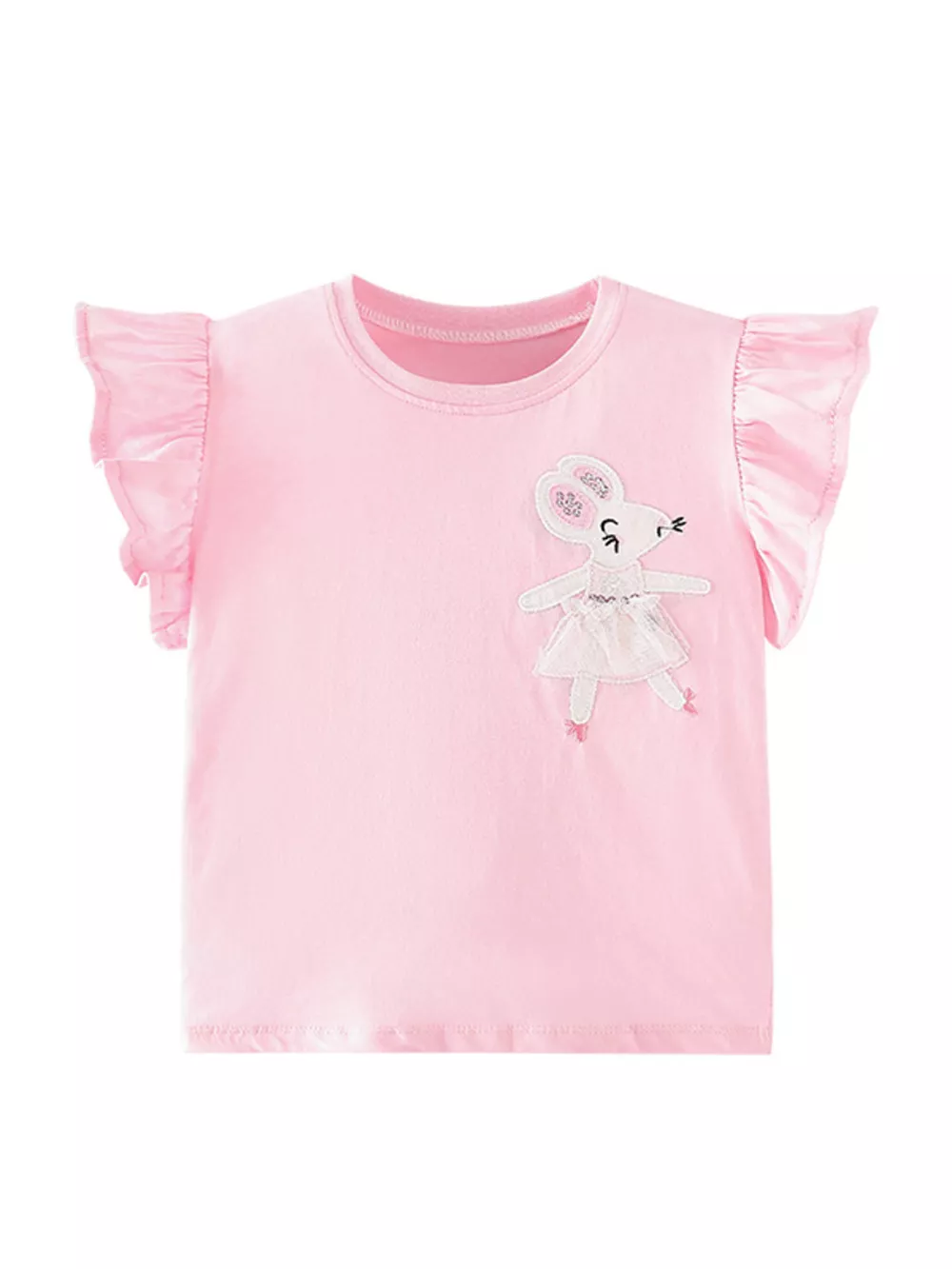 Children's Mouse Applique Ruffle Sleeve T-Shirt