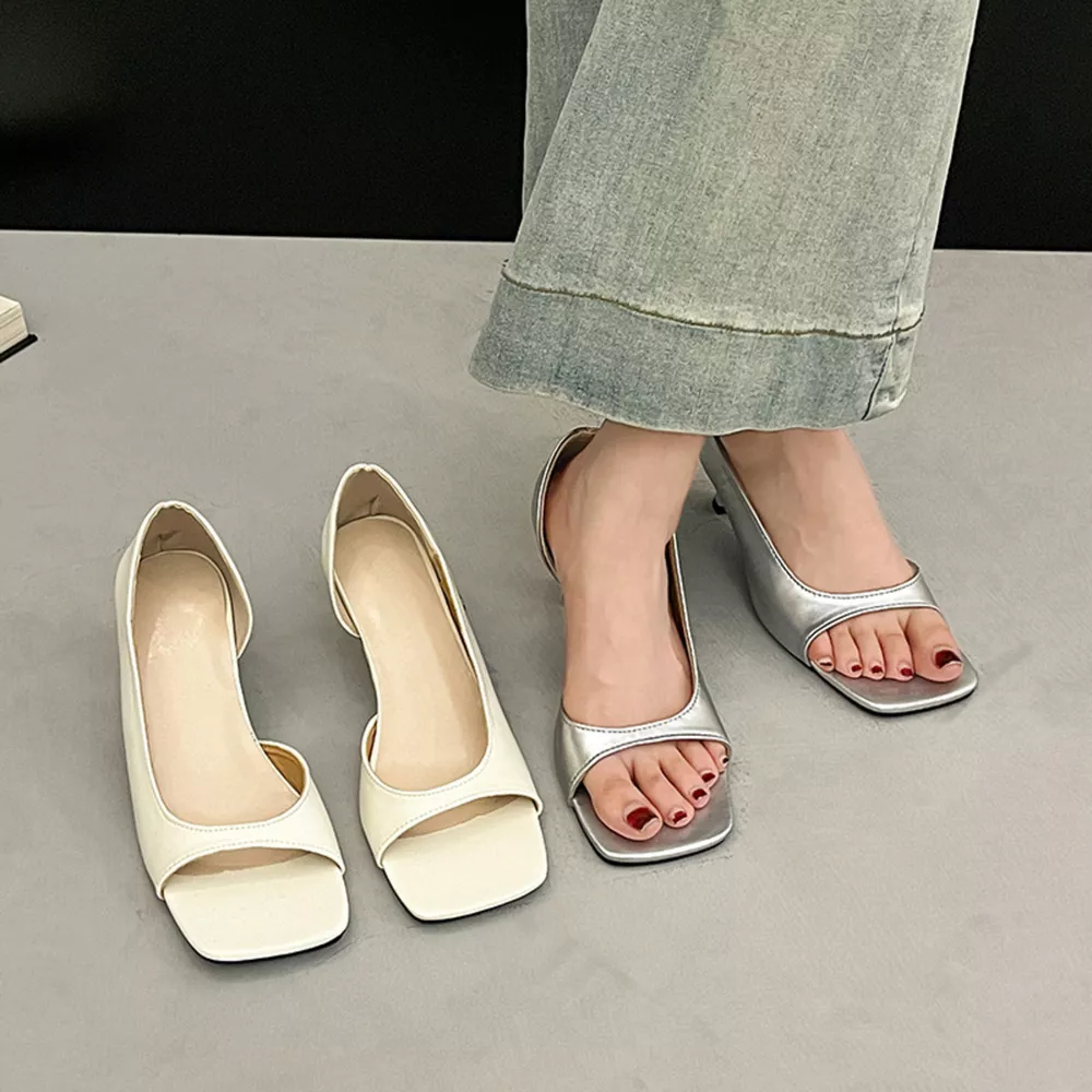Open Toe Flare Heels Sandals, image 2