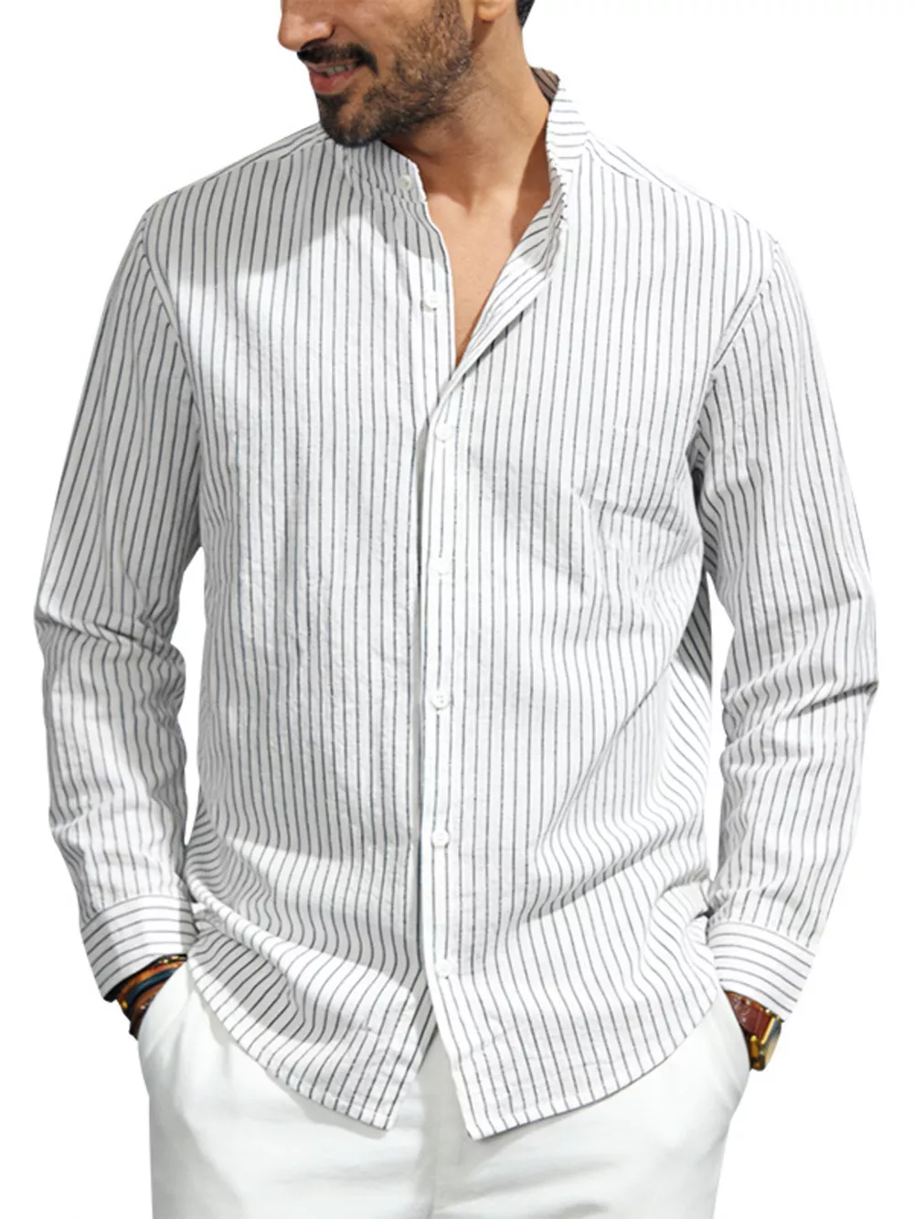 Men's Full Size Striped Long Sleeve Shirt Plus Size, image 12