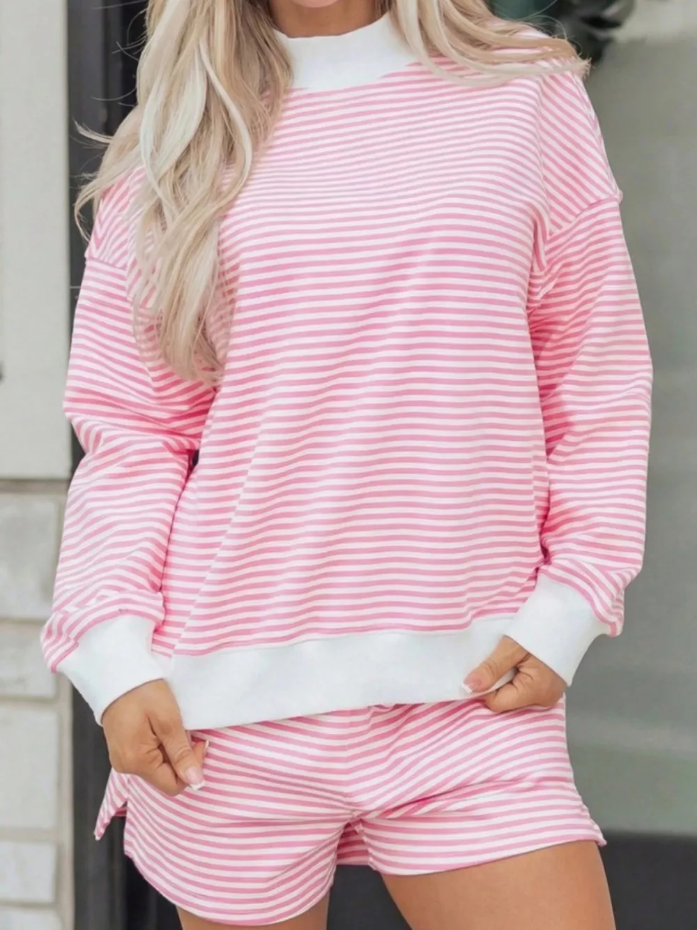 Striped Oversized Sweatshirt and Shorts Set, image 2