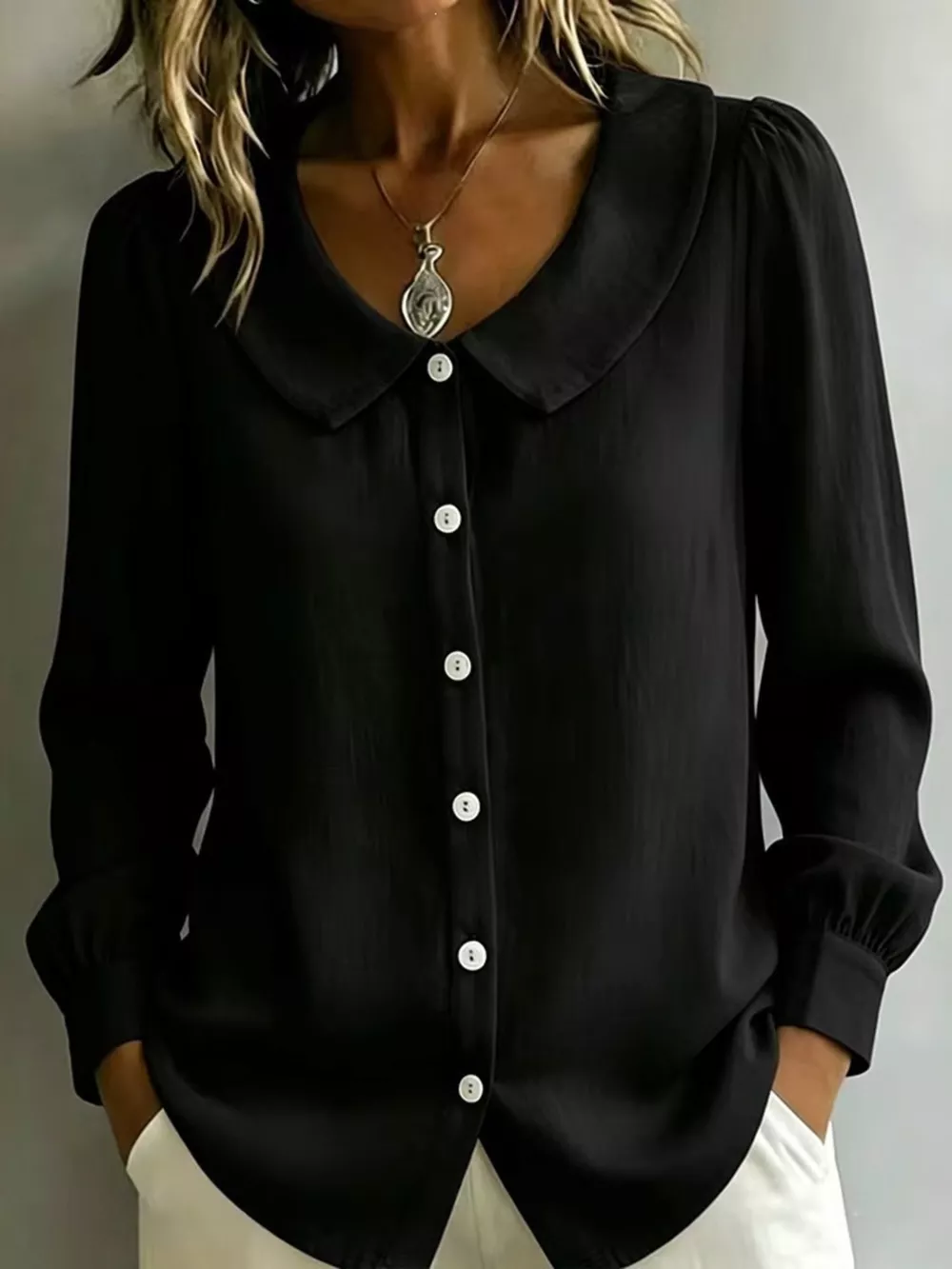 Full Size Peter Pan Collar Button-Down Shirt Plus Size, image 7