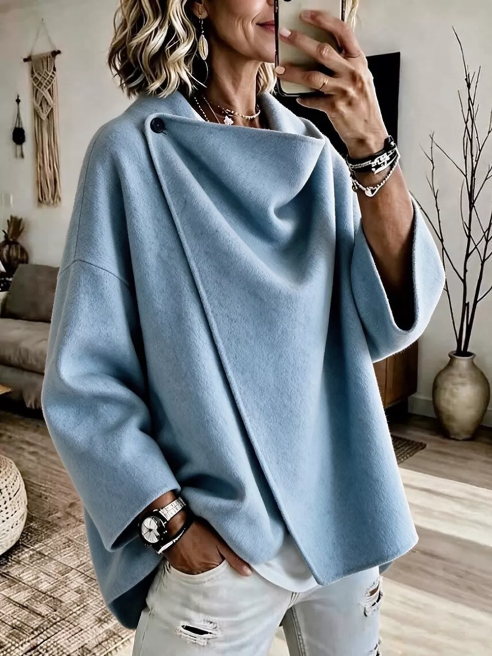 Full Size Asymmetric Cowl Neck Cape Plus Size, image 5