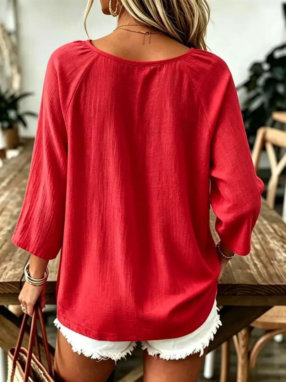 Full Size Textured V-Neck Casual T-Shirt Plus Size, image 20