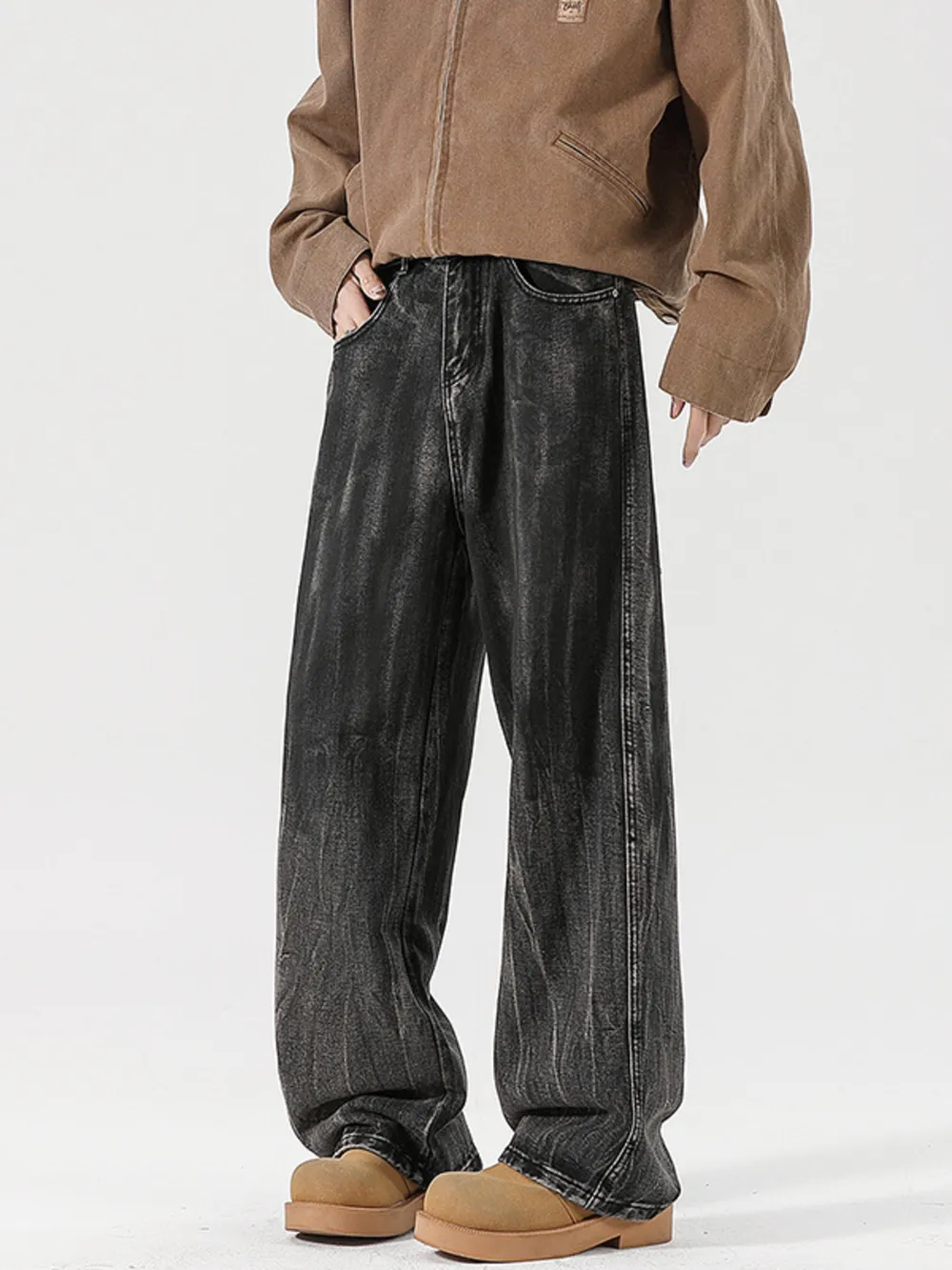 Men's Full Size Wash Wide Leg Relaxed Fit Jeans Plus Size, image 5