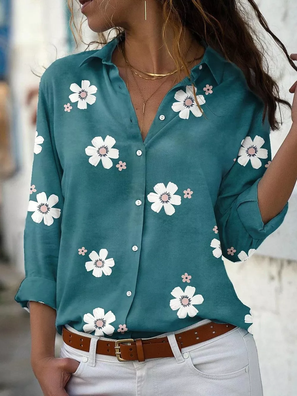 Full Size Floral Print Button-Down Casual Shirt Plus Size, image 7