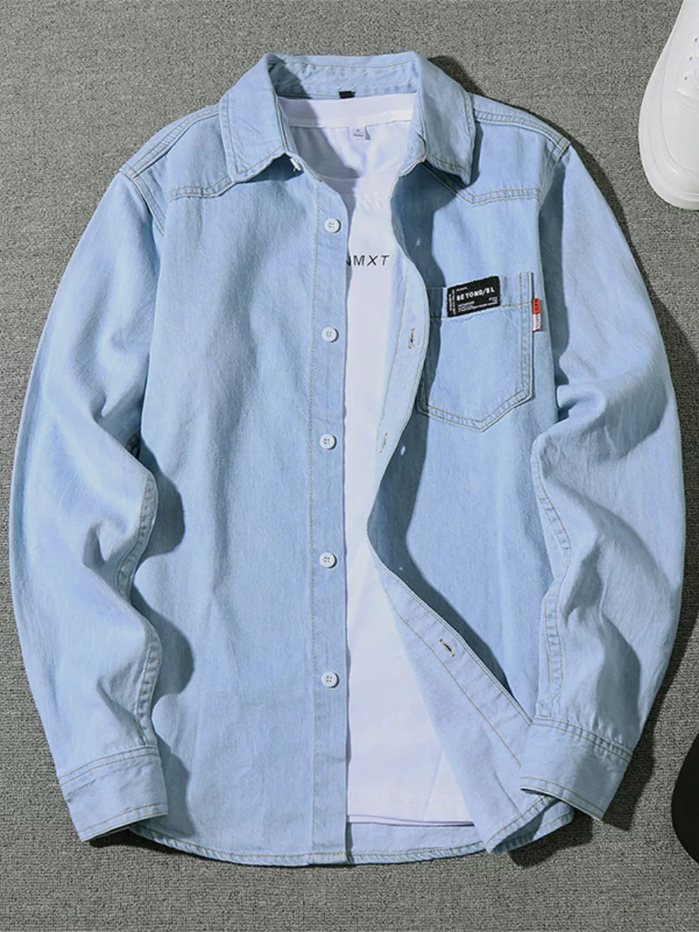 Men's Plus Size Chest Pocket Button Up Denim Shirt
