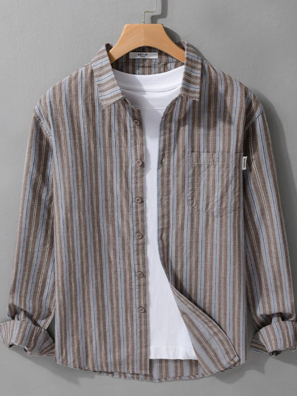 Men's Plus Size Striped Button Up Long Sleeve Shirt, image 2