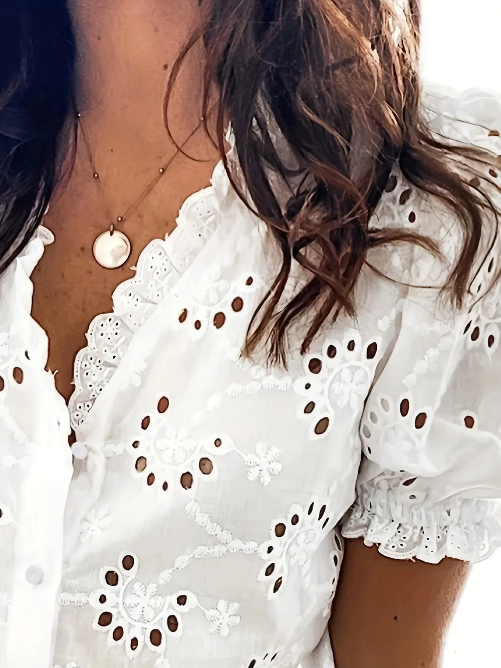 Eyelet Frill Short Sleeve Shirt, image 3