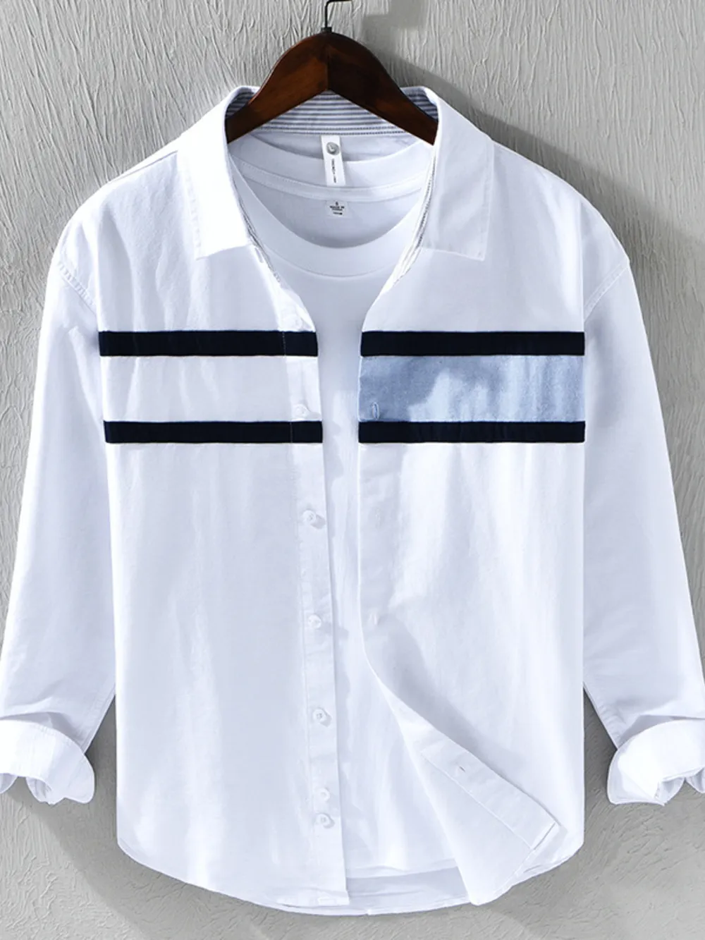 Men's Plus Size Striped Button-Down Shirt, image 2
