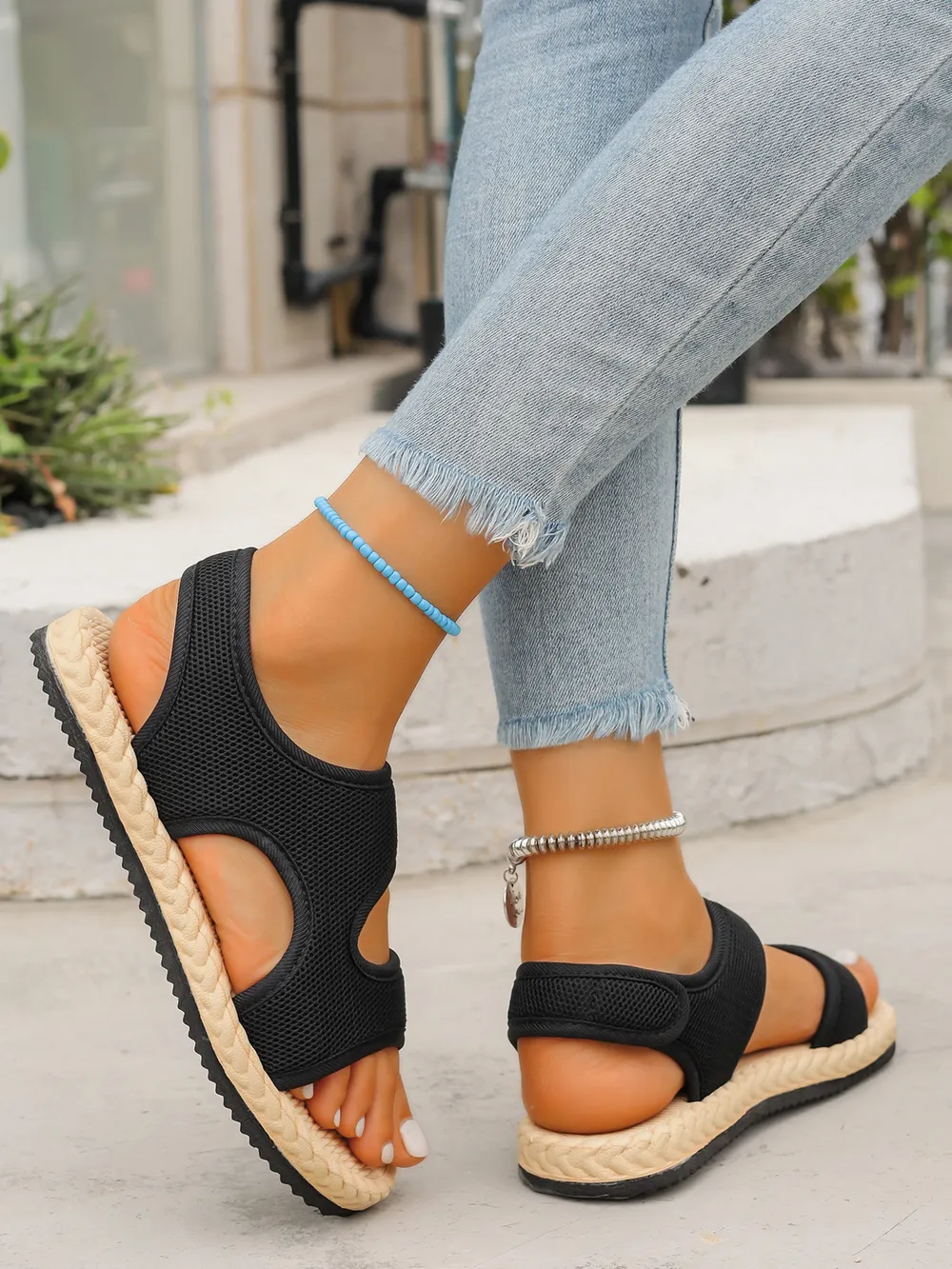 Open Toe Mesh Flat Sandals, image 4