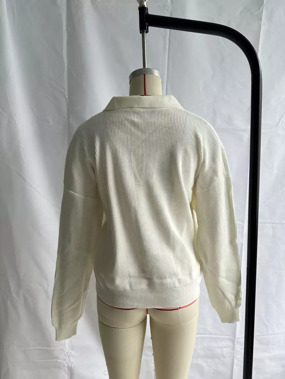 Ribbed Knit Polo Collar Sweater, image 4