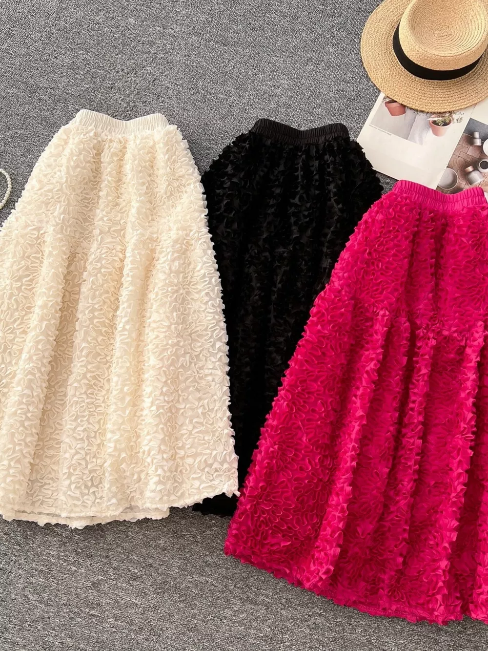 Elegant 3D Lace Trim High‑Waist A‑Line Midi Skirt, image 6