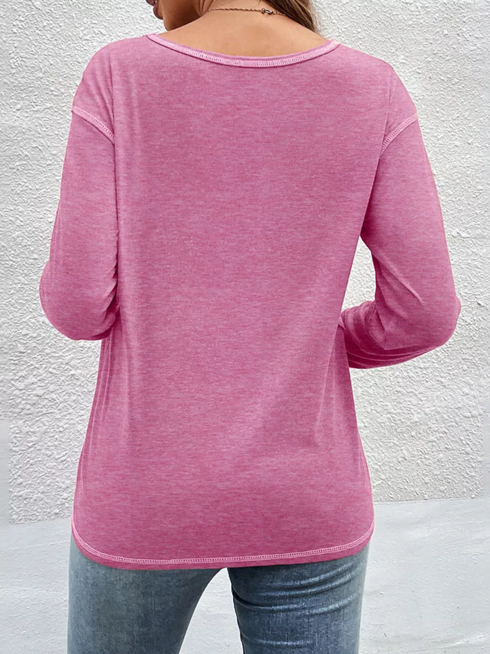 Casual Long Sleeve Exposed Seam T-Shirt with Decor Button, image 3