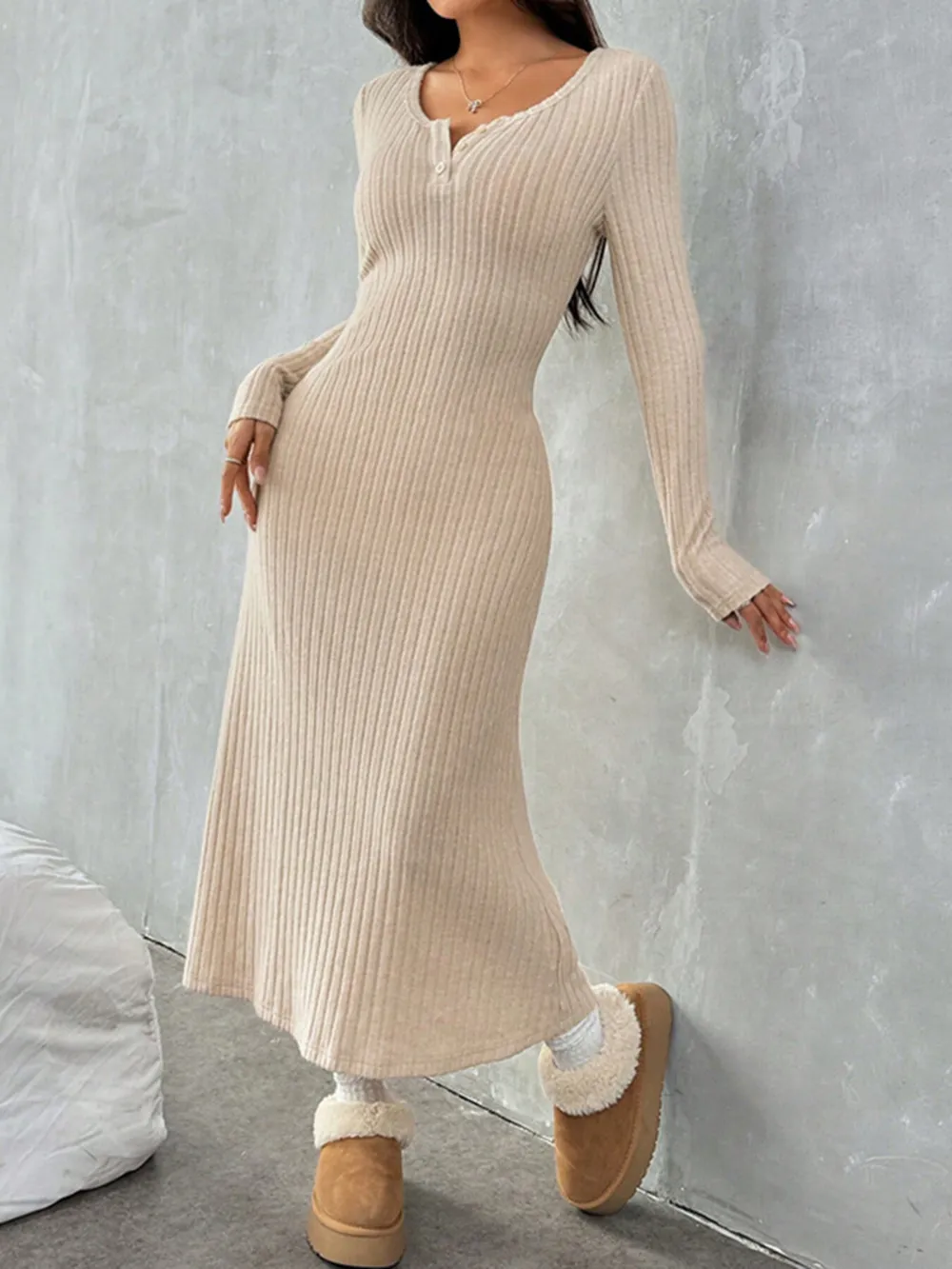 Ribbed Long Sleeve Knit Dress, image 4