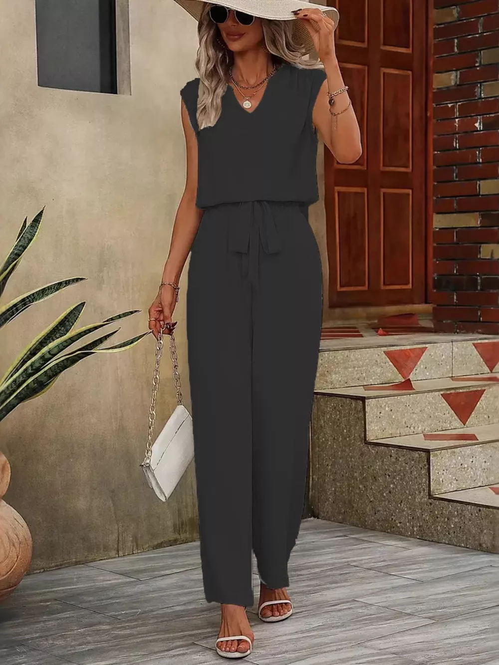 V-Neck Sleeveless Tank and Wide-Leg Pants Set, image 5