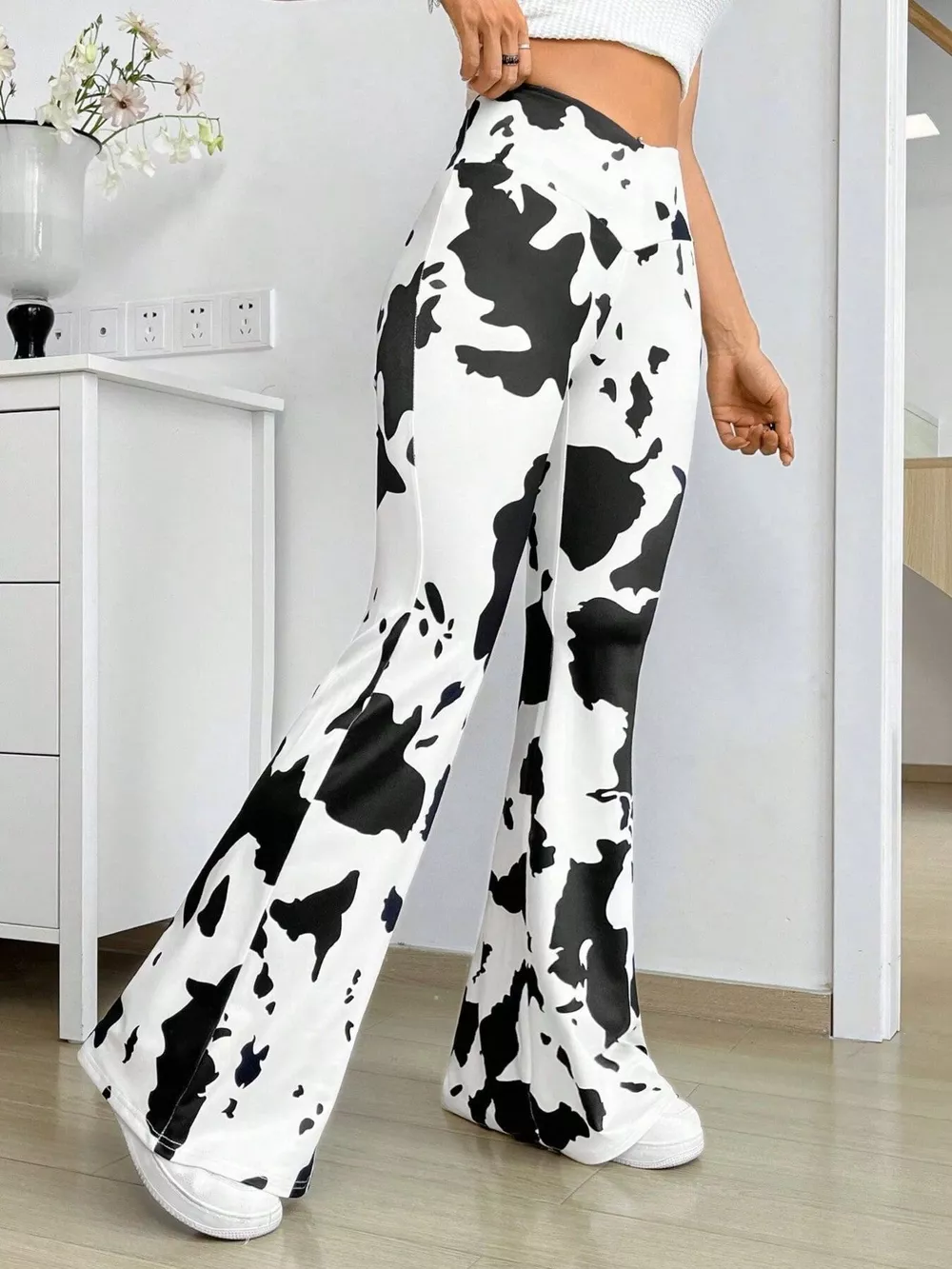 Cow Print Flared Pants