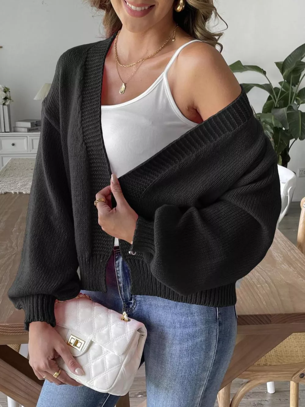 Open Front Dropped Shoulder Cardigan, image 10
