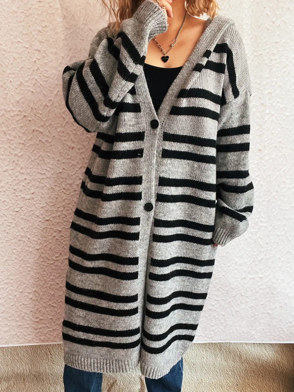 Striped Open Front Hooded Cardigan, image 11